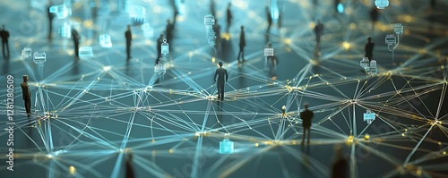 Concept communication network technology for internet business, showcasing global networks, telecommunication, and cryptocurrency with IoT and blockchain elements