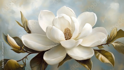 Serene Magnolia Blossom: A Study in White and Gold