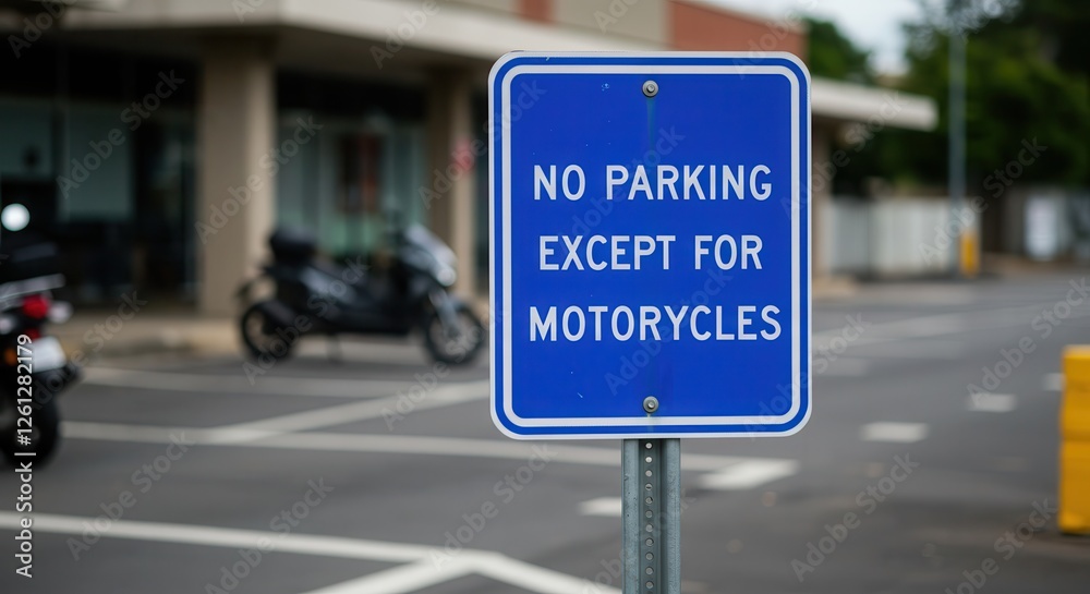 No Parking Except for Motorcycles Sign with Scooters in Background No Parking Except for Motorcycles Sign with Scooters in Background