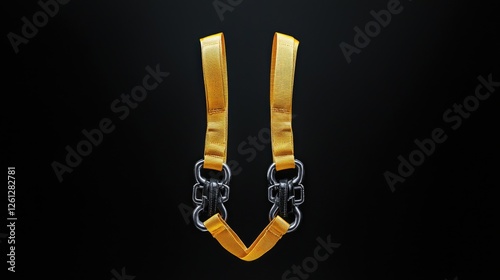 Obraz na płótnie Gold straps and chains on black background, lifting equipment w salonie