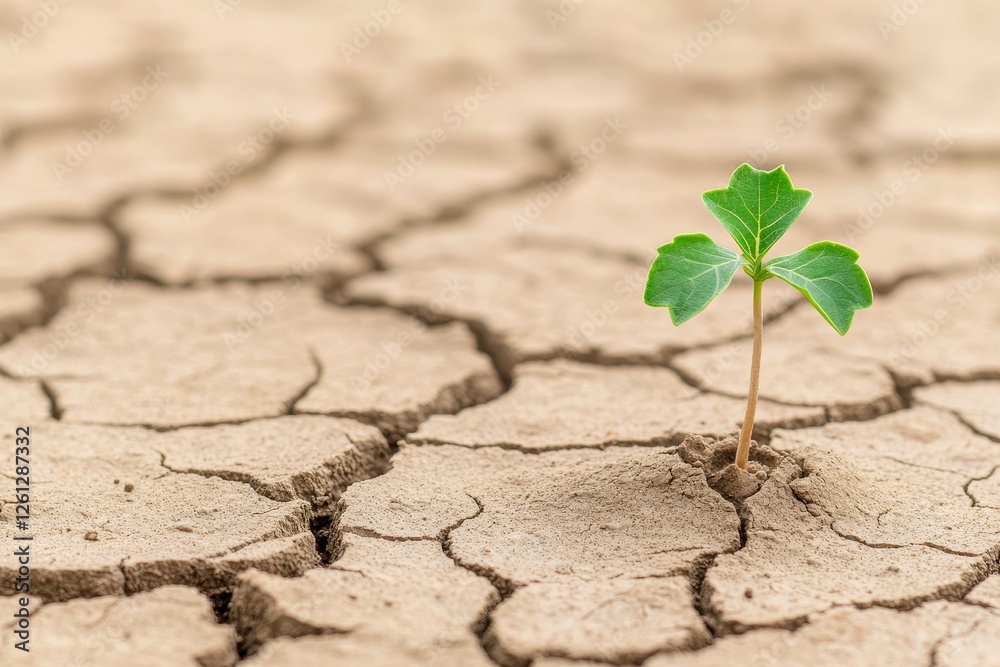 Fototapeta premium Resilient green sprout emerges from parched earth nature's triumph close-up perspective environmental struggle