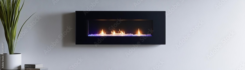 Fototapeta premium Sleek wall-mounted electric fireplace with soft, flickering LED flames