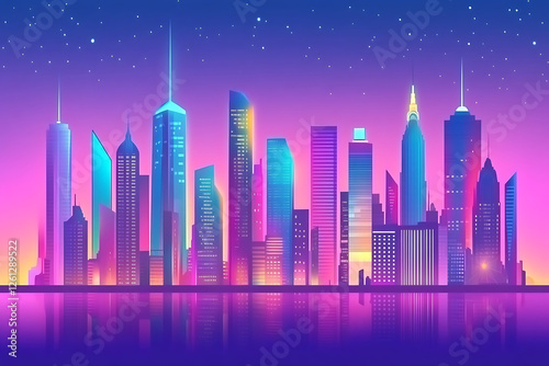 A digital-themed background featuring a futuristic cityscape with high-rise buildings, representing a modern metropolis. 