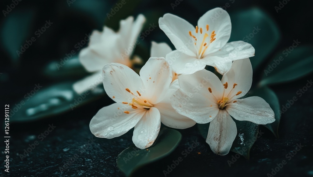 Fototapeta premium Serene White Flowers on Dark Background
