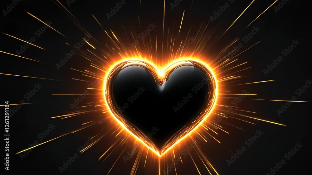 A glowing black heart surrounded by radiant sparks on a dark background.