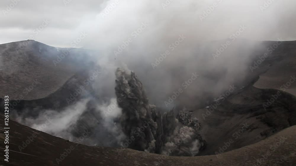 Volcano Rim Active Ash-rich eruptions from rim of active crater on Mount Yasur volcano in ...