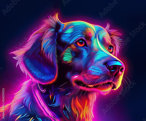 Generated image of a neon dog glowing