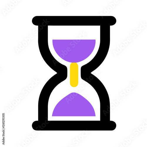 Colorful hourglass with purple sand in playful style for time management and creative icons
