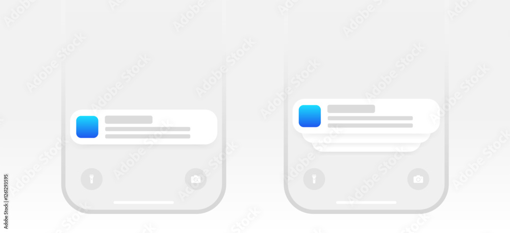Mobile push notification template. minimal iphone message alert mock-up. App notification pop-up interface. Mobile screen layout. User communication window. Chat text box bubble. Vector illustration