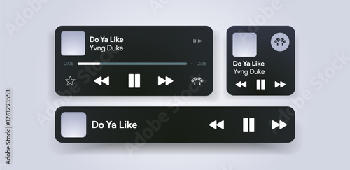 Responsive mobile music player interface. Podcast turntable template. Audio streaming service layout. Profile, Album, Song, Singer, blog mockup. Apple music, deezer spotify screen. Vector illustration