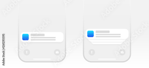 Mobile push notification template. minimal iphone message alert mock-up. App notification pop-up interface. Mobile screen layout. User communication window. Chat text box bubble. Vector illustration