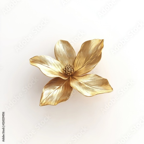 Wallpaper Mural Gold-toned metal flower accessory. Handmade with intricate leaf design and a central seed pod. Torontodigital.ca