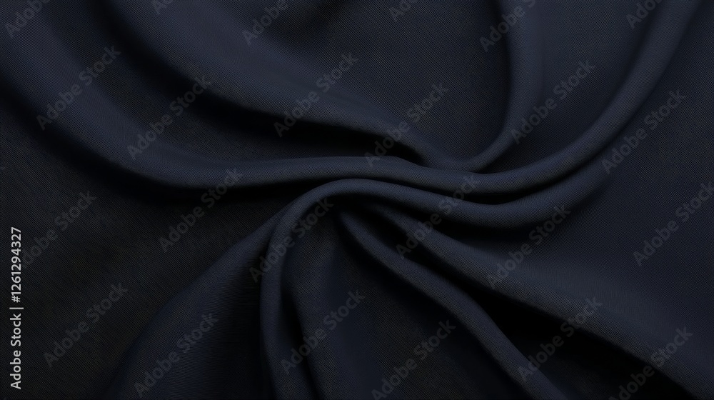 Fototapeta premium Luxurious Dark Navy Fabric Drape - Close-up shot of elegant dark navy fabric with soft, flowing drapes. Perfect for fashion, design, and textile projects