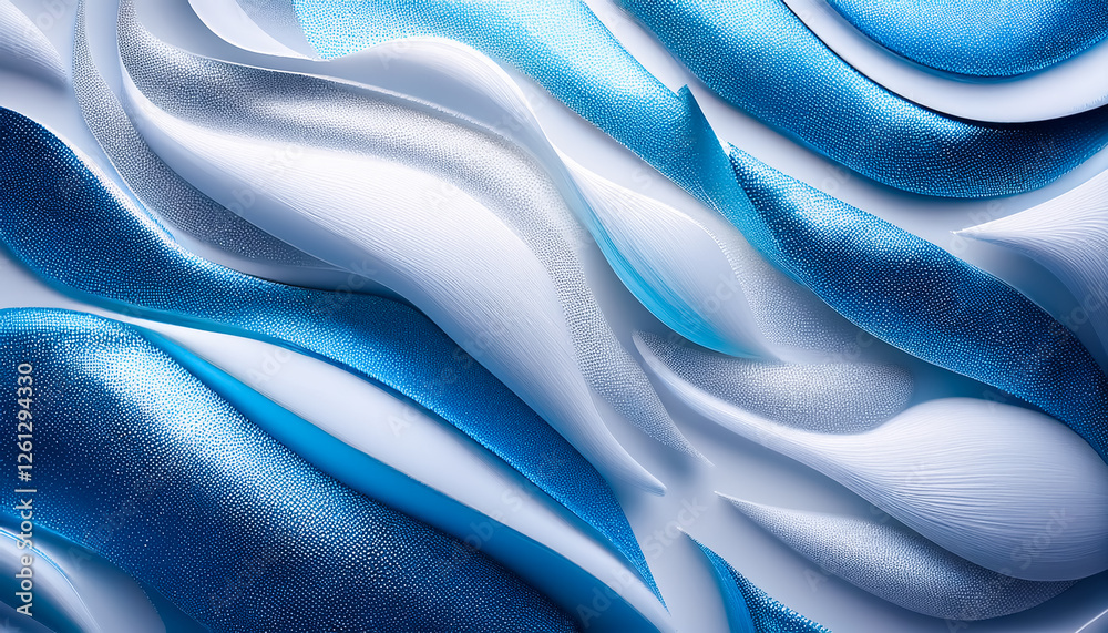 Obraz premium White and blue wavy wallpaper, shimmering, curved, 3d, crisp, sparkling, bright, textured