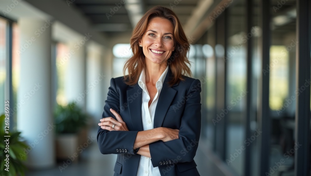 Beautiful hispanic senior business woman with crossed arms smiling at camera. European or latin confident mature good looking middle age leader female businesswoman on office background, copy space Beautiful hispanic senior business woman with crossed arms smiling at camera. European or latin confident mature good looking middle age leader female businesswoman on office background, copy space