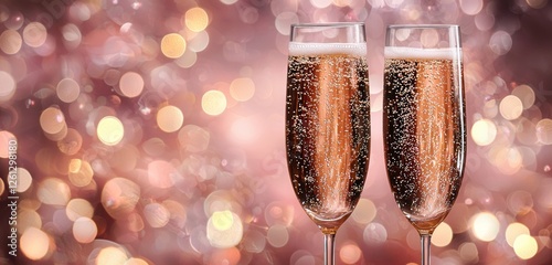 A banner with a champagne-colored bokeh shine effect set against a soft pink background, perfect for celebratory themes photo