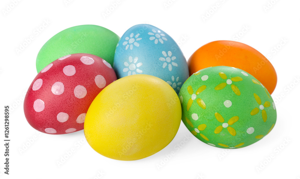 Many decorated Easter eggs isolated on white Many decorated Easter eggs isolated on white