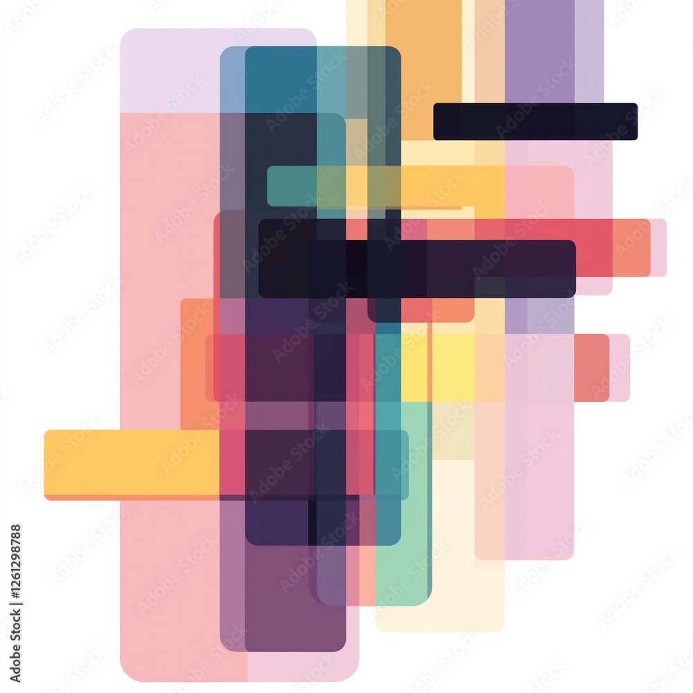 Background of transparent shapes in pastels with black