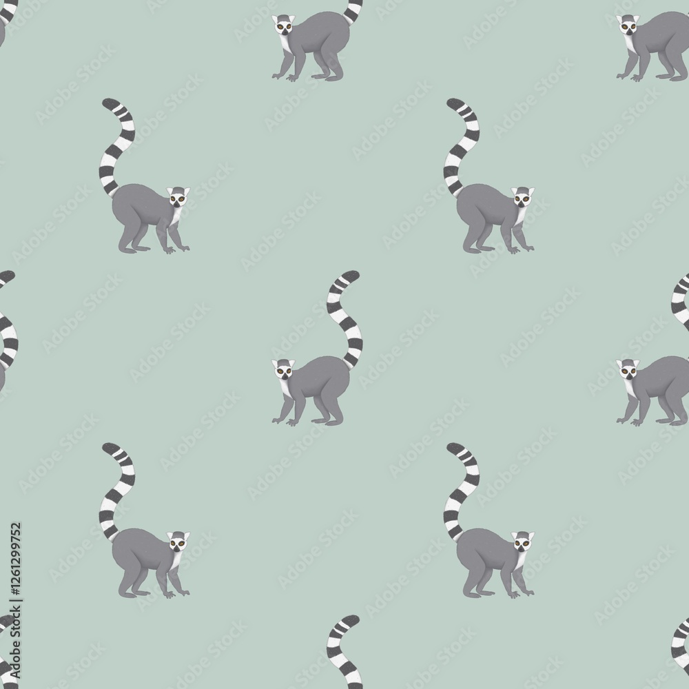 Obraz premium seamless pattern with lemur on green background 