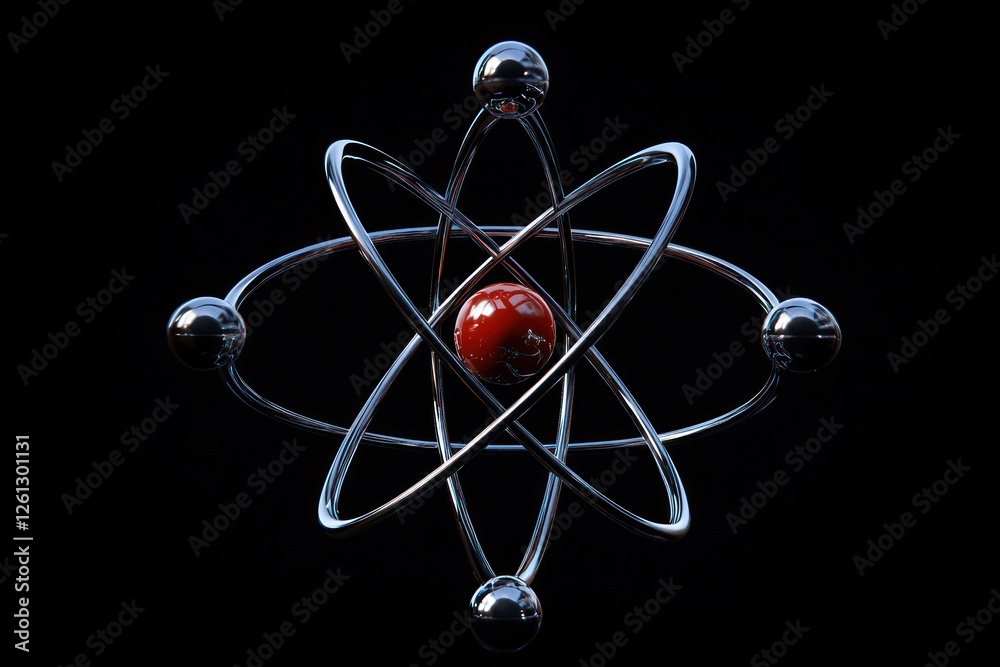Model of an atom with nucleus, electrons, protons, and neutrons in 3D rendering. Model of an atom with nucleus, electrons, protons, and neutrons in 3D rendering.