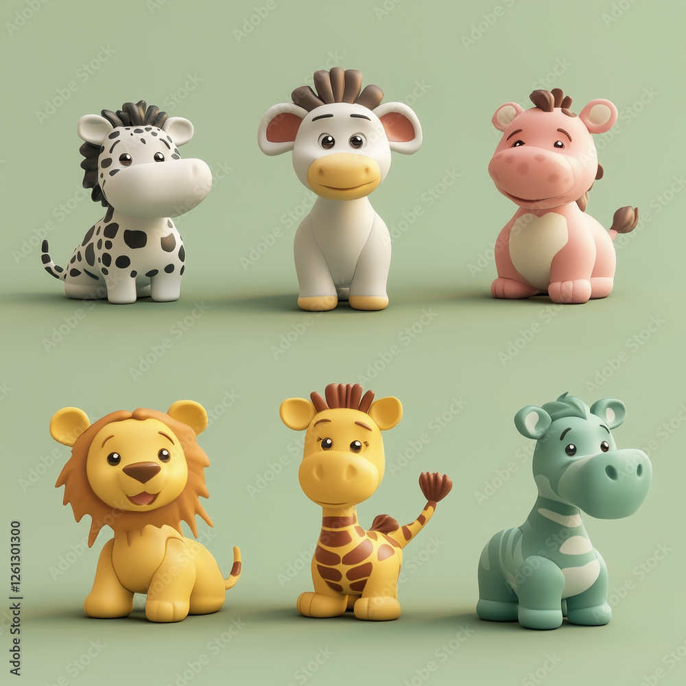 animal cartoon character 3d render with outline full color set multiple angles animal cartoon character 3d render with outline full color set multiple angles