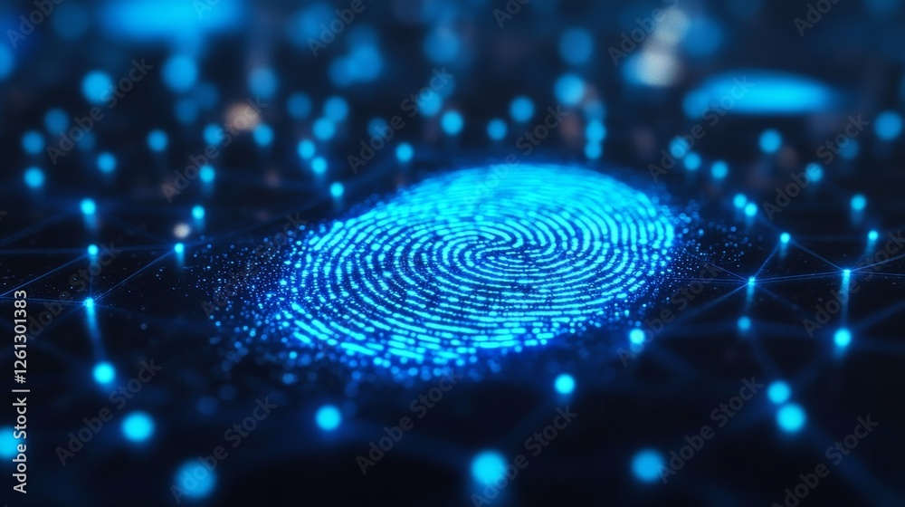 Digital fingerprint with glowing blue circuitry, symbolizing cybersecurity, biometrics, and identity verification in a futuristic technology concept. Digital fingerprint with glowing blue circuitry, symbolizing cybersecurity, biometrics, and identity verification in a futuristic technology concept.