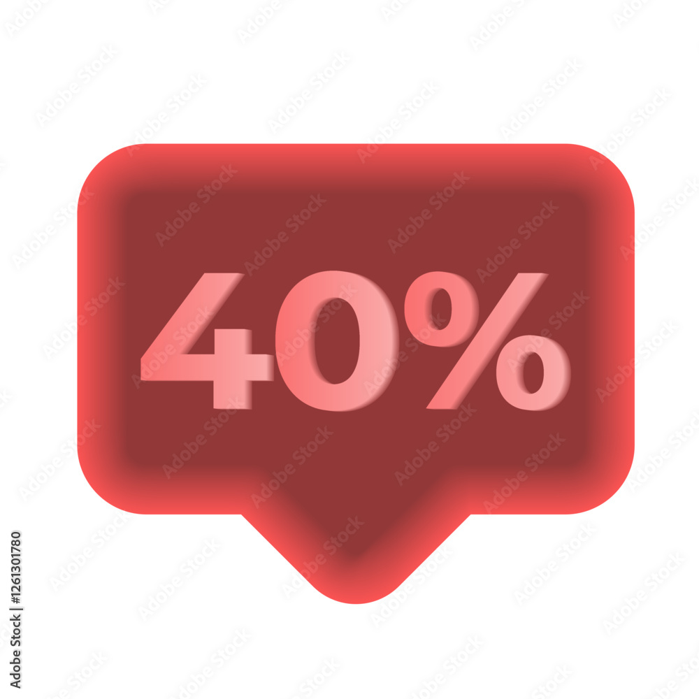 40% 3D bubble red on white background
Vector 3D bubble with discount, sale promotion 40% 3D bubble red on white background
Vector 3D bubble with discount, sale promotion