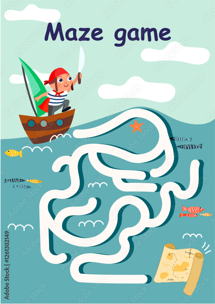 Obraz premium Maze or Labyrinth Game. Puzzle. Educational maze game for children. Cartoon vector illustration