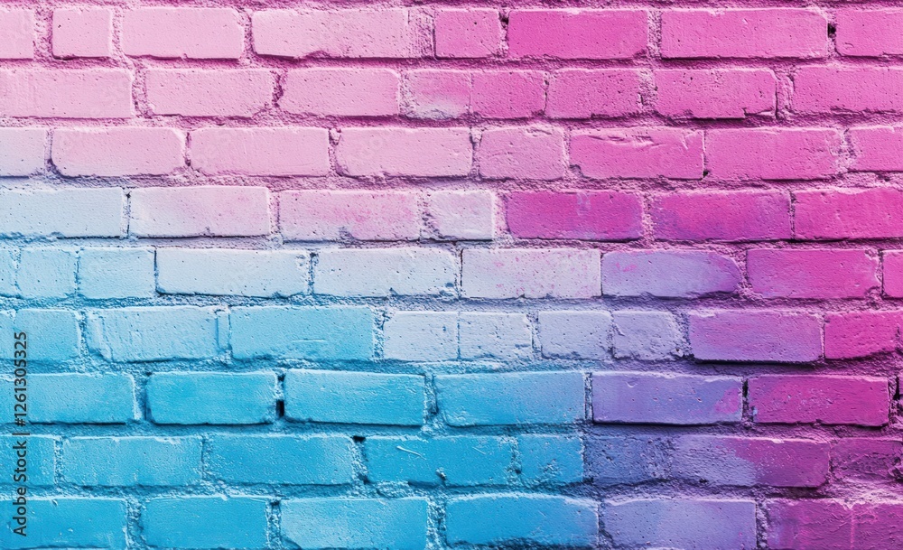 Fototapeta premium A vibrant ombre brick wall painted blue and pink