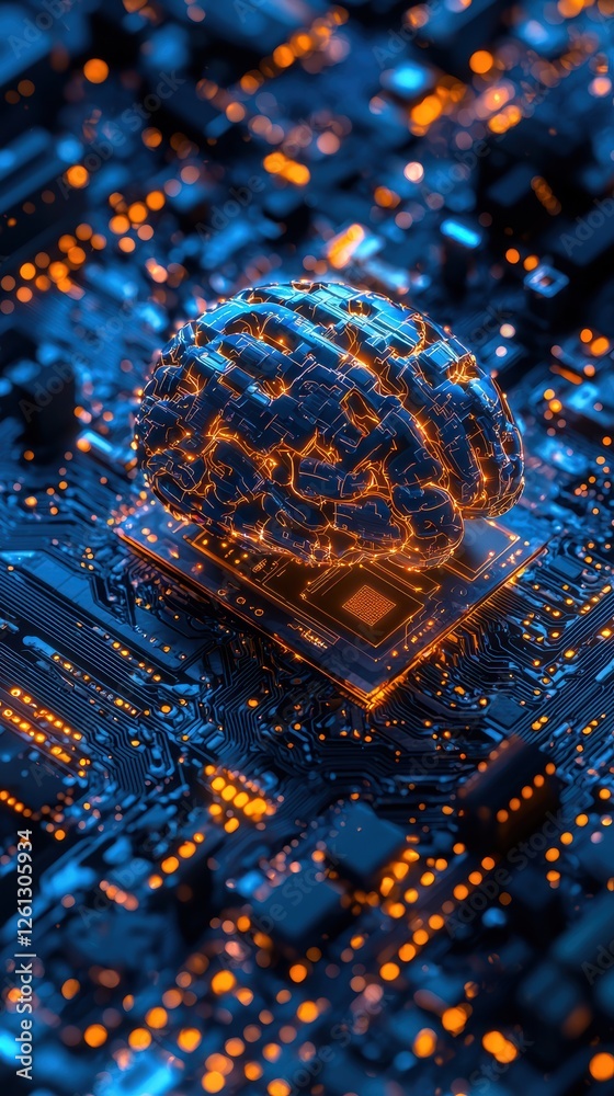 Fototapeta premium Emerging technology the pulsating ai brain chip of the future