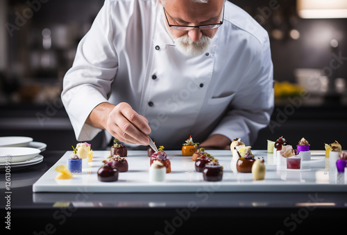 Chef decorates gourmet desserts
