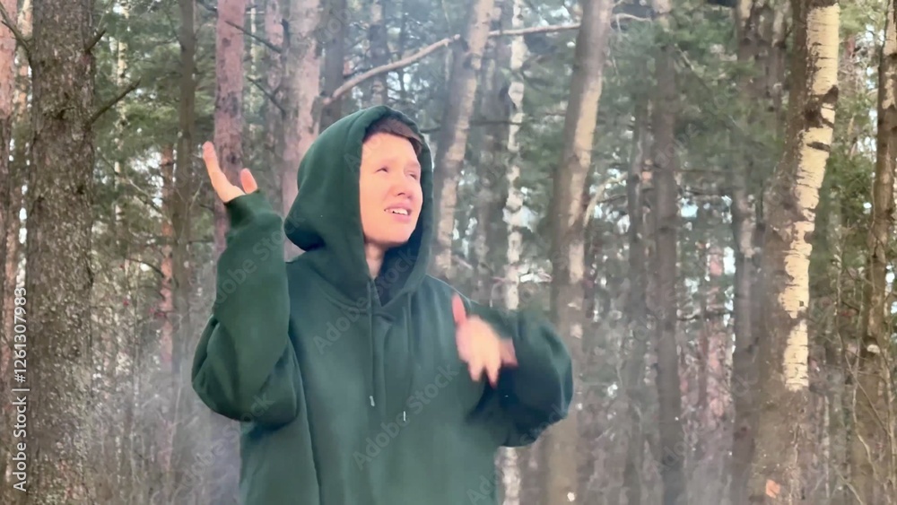 woman coughing choking due to forest fire woman coughing choking due to forest fire