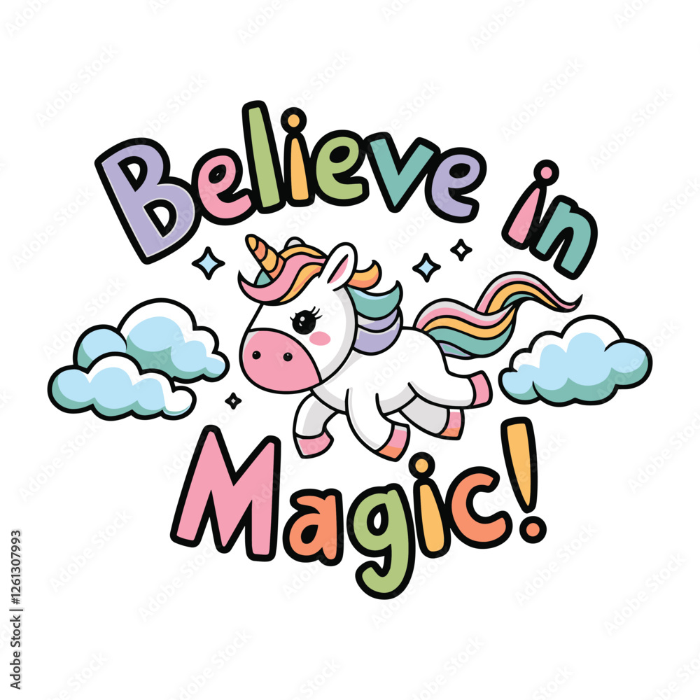Fototapeta premium Believe in Magic T Shirt Design Vibrant Unicorn
