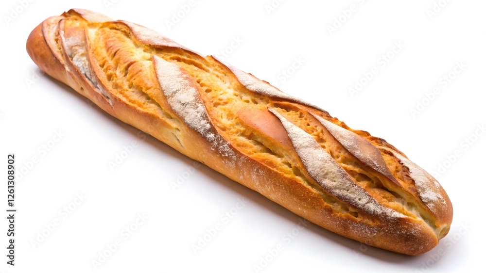 Crusty French Bread Loaf on White Background Crusty French Bread Loaf on White Background