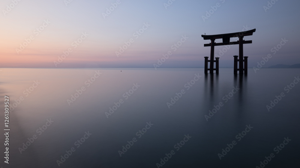 Wide Angle With Torii Gate Standing in Water Wide Angle With Torii Gate Standing in Water