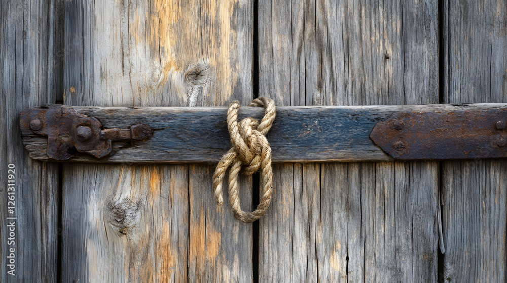 Close-Up of Farm Gate Featuring Unique Rope Latch Close-Up of Farm Gate Featuring Unique Rope Latch