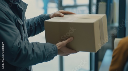 Wallpaper Mural Delivery Driver Handing Package to Recipient at Business Office: Illustrating Business Delivery Service and Professional Interaction for Business Contexts Torontodigital.ca