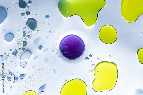 Abstract set of bubbles and colorful water drops, experiment between art and science