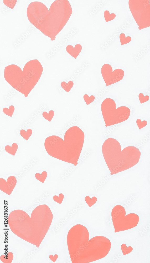 soft watercolor pattern of red floating hearts on a white background, symbolizing love and romance for Valentine's Day soft watercolor pattern of red floating hearts on a white background, symbolizing love and romance for Valentine's Day