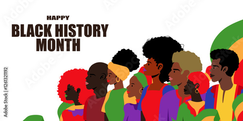Black history month illustration with Group Portrait of Young African