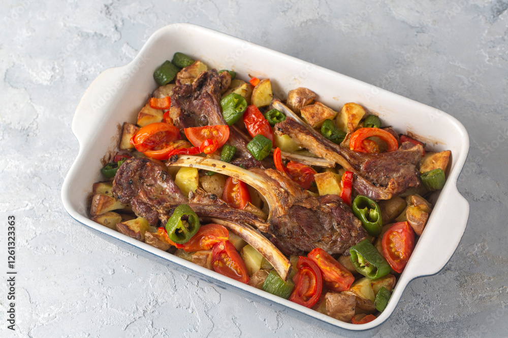 Grilled lamb chops and potatoes in delicious view