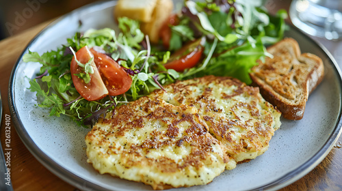 Rustic New Zealand Whitebait Fritter with Fresh Salad on Plate