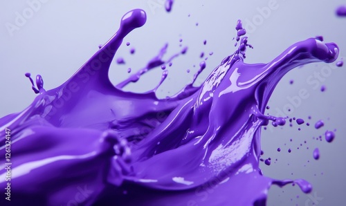 Abstract splash of vibrant purple powder captured in motion against a clean gray backdrop, perfect for artistic designs