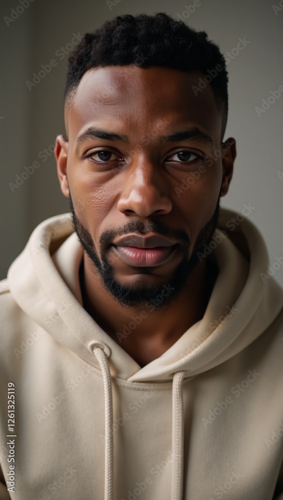 Digital mock-up featuring an attractive African American man in a hoodie sweater Digital mock-up featuring an attractive African American man in a hoodie sweater