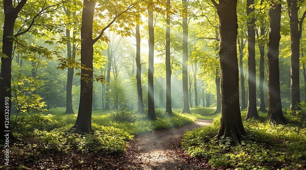 Obraz premium Sunlit Forest Pathway