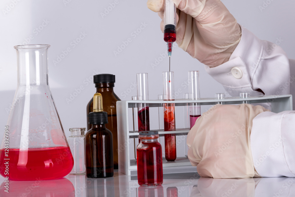 doctor while analyzing a flu vaccine