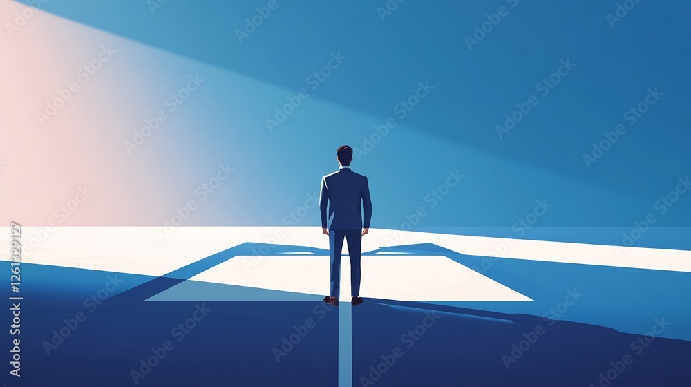 Obraz premium Businessman facing a crossroads decision future path risk