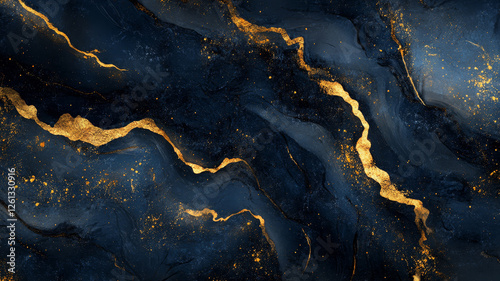  Abstract dark blue marble abstract with golden texture, luxury background.