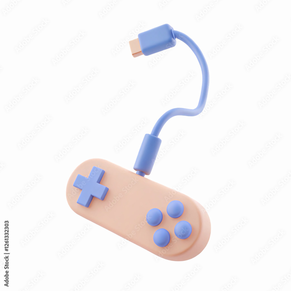 Minimalist Pastel Gaming Controller with USB Cable on Transparent Background for Digital Design Minimalist Pastel Gaming Controller with USB Cable on Transparent Background for Digital Design