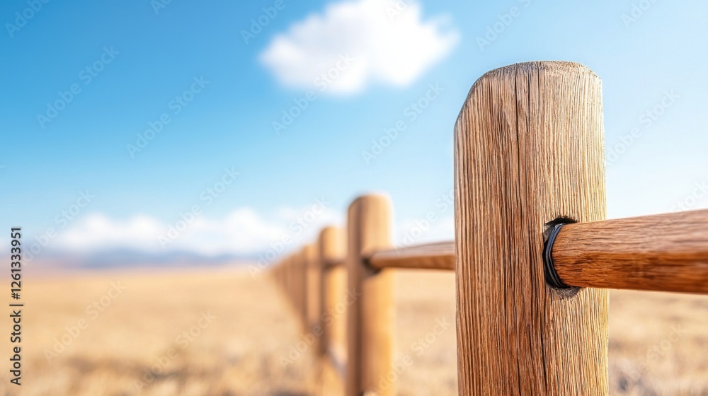 Obraz premium Long Wooden Fence Stretching Into the Horizon Under a Clear Sky
